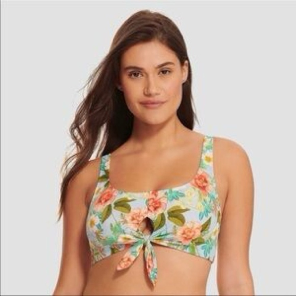 Beach Betty by Miracle Brands Coral Floral Tie Front Keyhole Bikini Top NWT M